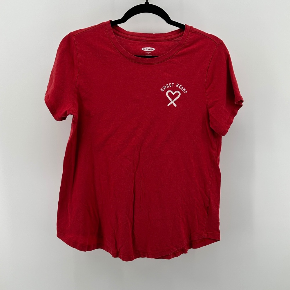 Old Navy Everywear Red Sweet Heart Graphic Tee Short Sleeve Cotton M V-Day Love